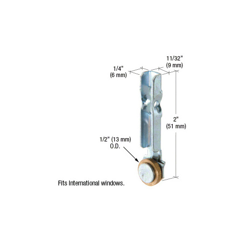 1/2" Flat Edge Brass Sliding Window Roller With Stamped Steel Bracket for International Windows