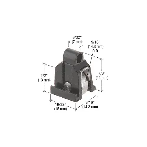 9/16" Flat Edge Stainless Steel Sliding Window Roller with 19/32" Wide Housing