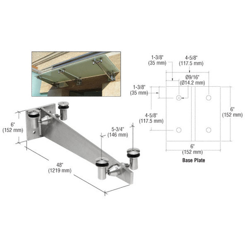 Brushed Stainless 48" Universal Wall Mounted Glass Awning Bracket