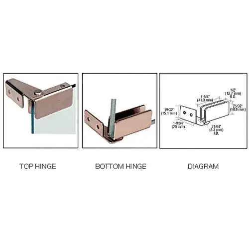 Brass Recess Mount Glass Door Hinge Pair