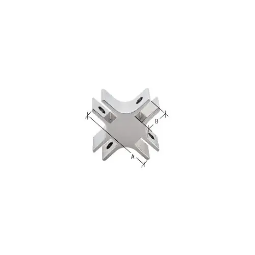 Chrome 1-1/2" Long 4-Way 90 Degree Deluxe Glass Furniture Connector for 1/2" Glass