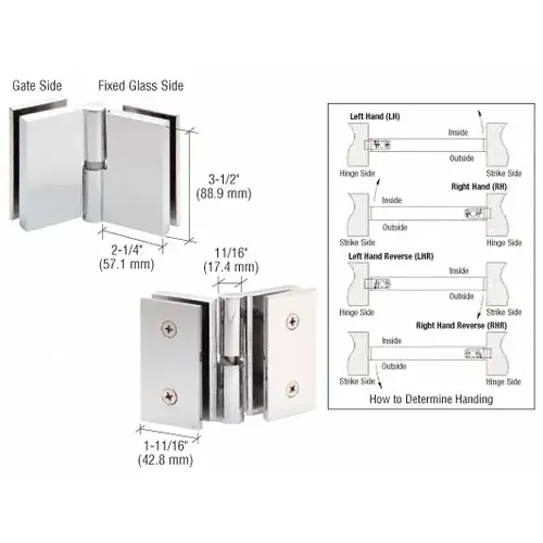 316 Polished Stainless Single Acting Left Hand Glass-to-Glass Gate Pivot Hinge