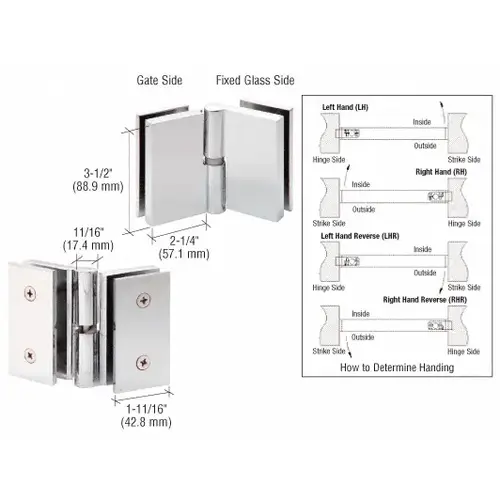 316 Polished Stainless Single Acting Right Hand Glass-to-Glass Gate Pivot Hinge