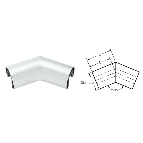 Mill 3" Diameter 135 Degree Horizontal Corner for 1/2" or 5/8" Glass Cap Railing