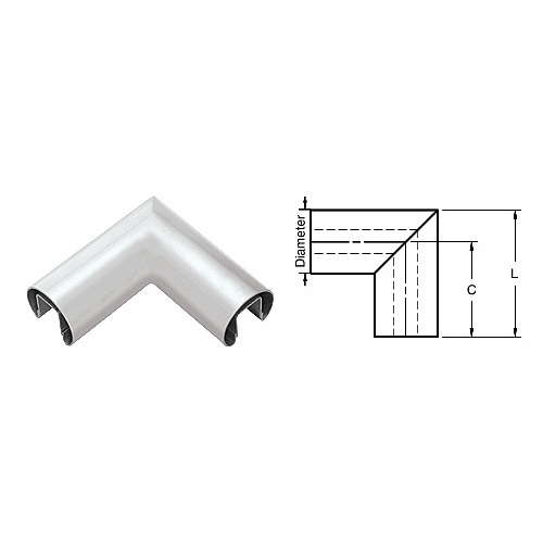 Mill 2-1/2" Diameter 90 Degree Horizontal Corner for 1/2" or 5/8" Glass Cap Railing