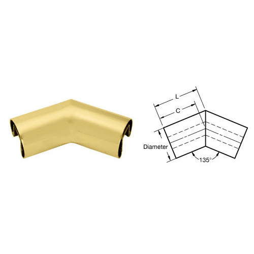 CRL L20H3SB Satin Brass 50.8 mm Diameter 135 Degree Horizontal Corner for 21.52 or 25.52 mm Glass Cap Railing