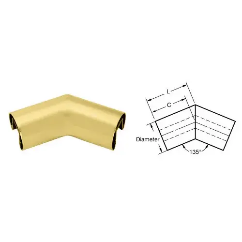 Satin Brass 1-1/2" Diameter 135 Degree Horizontal Corner for 1/2" or 5/8" Glass Cap Railing