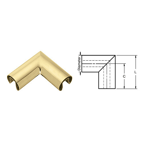 CRL L25HPB Polished Brass 63.5 mm Diameter 90 Degree Horizontal Corner for 21.52 mm or 25.52 mm Glass Cap Railing