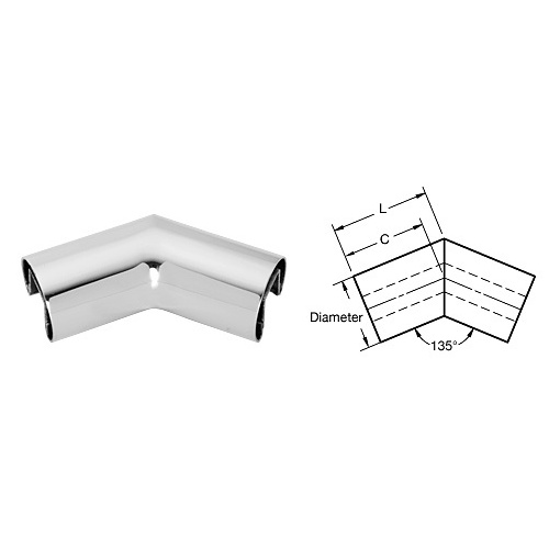 Polished Stainless 1.66" Diameter 135 Degree Horizontal Corner for 1/2" or 5/8" Glass Cap Railing