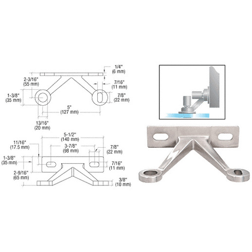 Polished Stainless Double Arm V" Wall/Fin Mounted Fitting