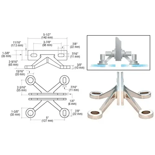 CRL GRF4PS Polished Stainless Four Arm 'V' Wall/Fin Mounted Fitting