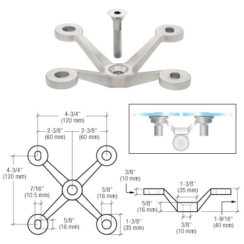 Brushed Stainless Four Arm Spider Fitting 'V' Post Mount