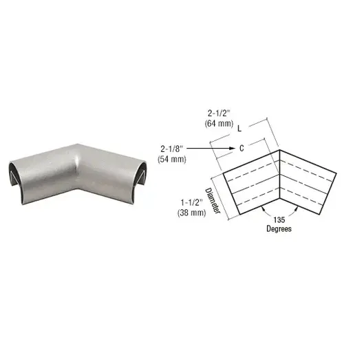 CRL GRRF15H3BS 316 Brushed Stainless Steel 1-1/2" Diameter Roll Form 135 Degree Horizontal Corner