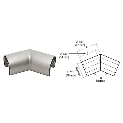 CRL GRRF20H3BS 316 Brushed Stainless Steel 1-7/8" Diameter Roll Form 135 Degree Horizontal Corner