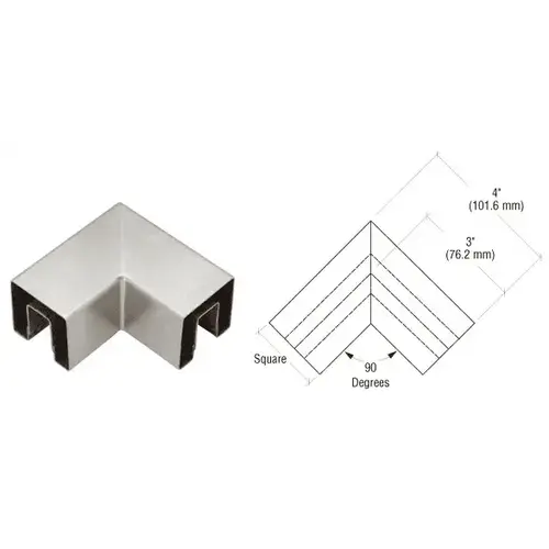 Brushed Stainless Square 2" 90 Degree Horizontal Corner for 1/2" Square Glass Cap Railing