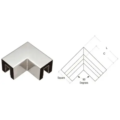 CRL GRS15HPS Polished Stainless 90 Degree Horizontal Corner for 1-1/2" Square Glass Cap Railing