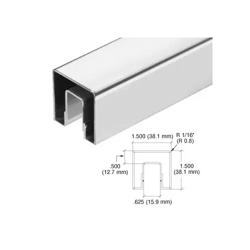 Polished Stainless Steel 1-1/2" Square Crisp Corner Cap Rail for 1/2" Glass