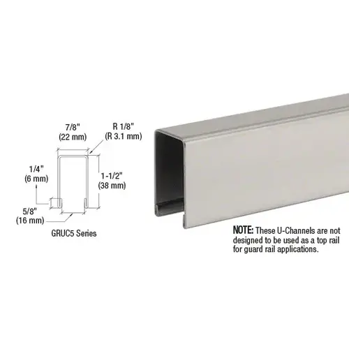 CRL GRUC5BS10 Brushed Stainless U-Channel Cap for 1/2" or 5/8" Glass 120" Length