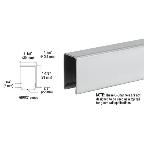 CRL GRUC7PS10 Polished Stainless U-Channel Cap for 3/4" Glass 120" Length