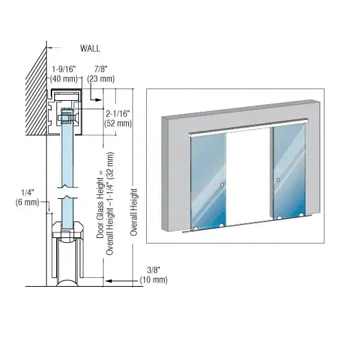 Brushed Stainless GSDH2 Series Bi-Parting Bottom Rolling Door Installation Assembly - 118"