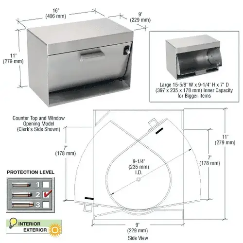 CRL H0P1611 Brushed Stainless Counter Top/Window Opening Pass-Thru Hopper