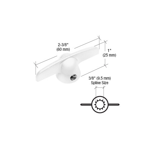 CRL H3814 White T-Crank Window Handle with 3/8" Spline Size for Pella