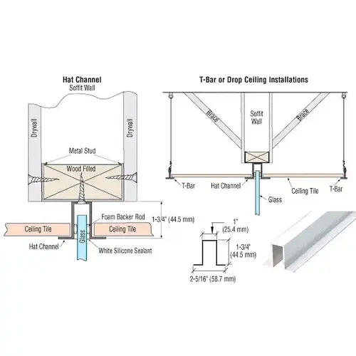 White Custom Length Hat Channel for Fixed Glazing