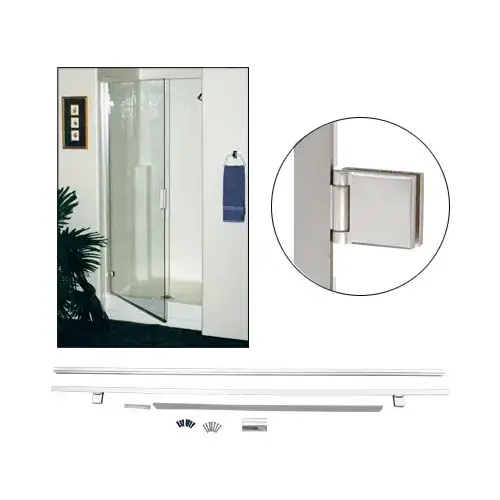 Brushed Nickel 72" High Frameless KD Hinged Door Kit for 1/4" Glass