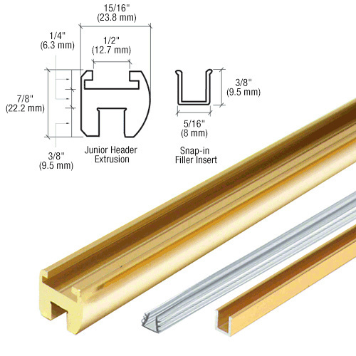 Polished Brass 98" Junior Frameless Shower Door Header Kit