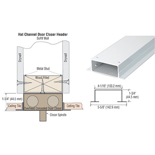 White 4" Hat Channel for 72" Double Door Closer Header