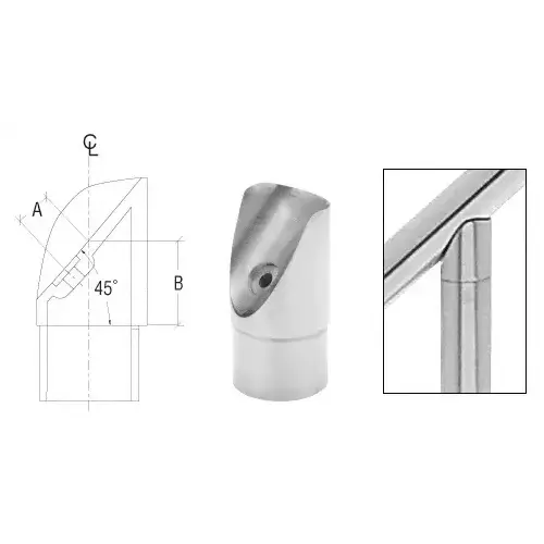 Brushed Stainless 45 Degree Coped Perpendicular Collar for 2" Tubing
