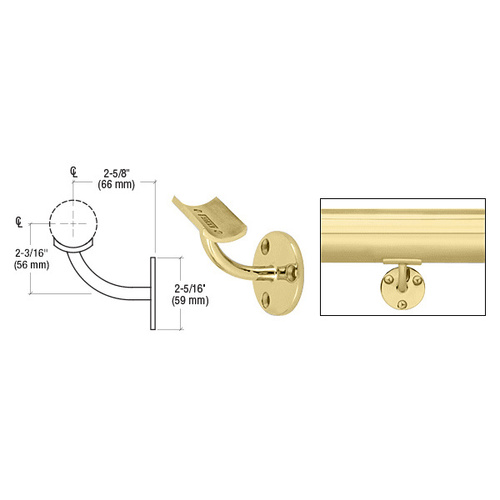 Polished Brass Del Mar Series Wall Mounted Long Arm Hand Rail Bracket