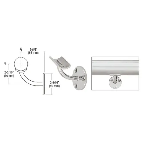 Polished Stainless Del Mar Series Wall Mounted Long Arm Hand Rail Bracket