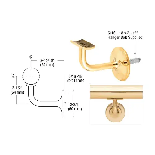 Polished Brass Pismo Series Wall Mounted Hand Rail Bracket