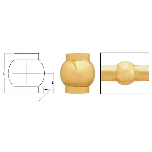 Polished Brass 2-5/8" Ball Type Inline Outlet for 1-1/2" Tubing