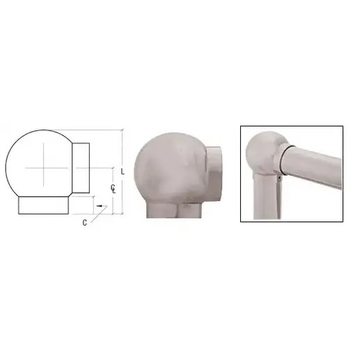 Brushed Stainless 3-5/16" Ball Type Elbow for 2" Tubing