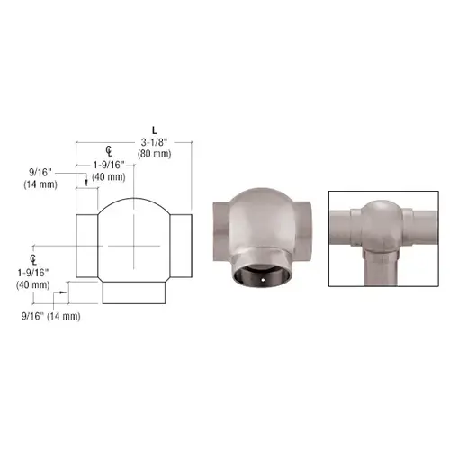 Brushed Stainless 2-5/8" Ball Type Tee for 1-1/2" Tubing