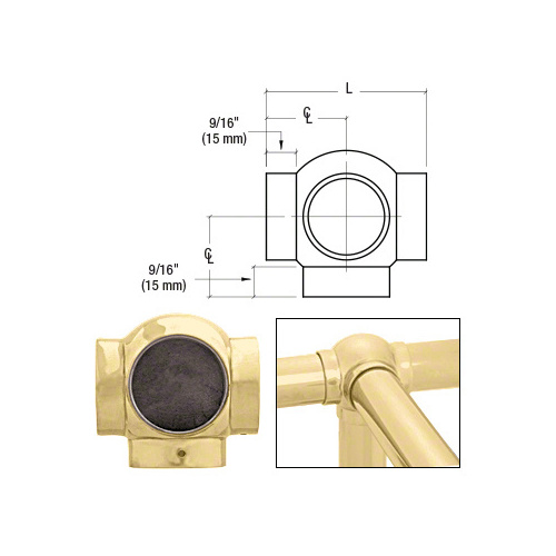 Polished Brass 2-5/8" Ball Type Side Outlet Tee for 1-1/2" Thin Wall Tubing