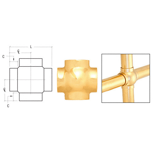 Polished Brass 2-5/8" Ball Type Cross for 1-1/2" Tubing