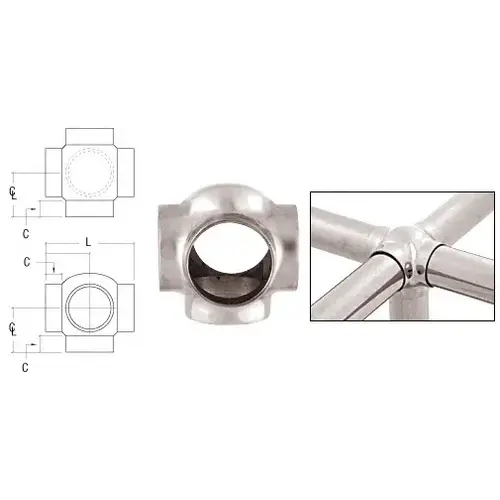 Polished Stainless 2-5/8" Ball Type Side Outlet Cross for 1-1/2" Tubing