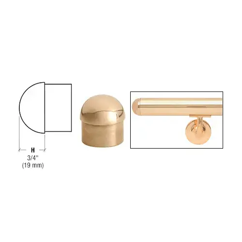 CRL HR15DPB Polished Brass Dome End Cap for 1-1/2" Tubing