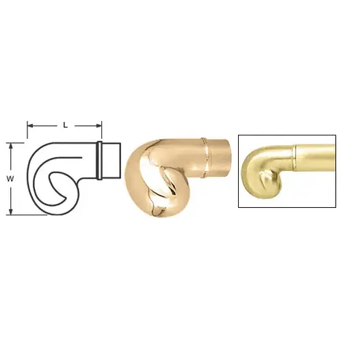 Polished Brass End Scroll for 1-1/2" Tubing