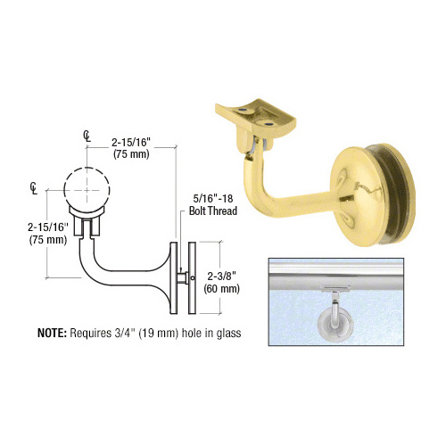 Polished Brass La Jolla Series Glass Mounted Hand Rail Bracket