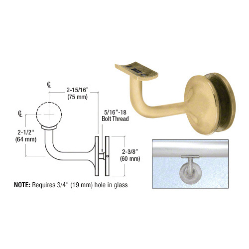 Satin Brass Pismo Series Glass Mounted Hand Rail Bracket for 1-1/2" and 1.66" Diameter Hand Rail Tubing