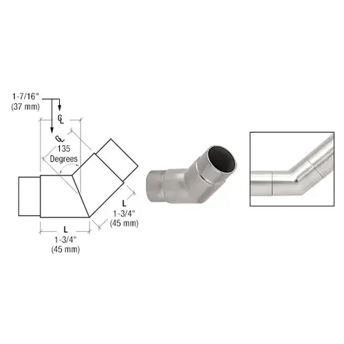 Brushed Stainless 135 Degree Flush Angle for 1-1/2" Tubing