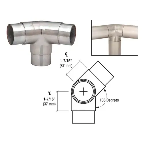 Brushed Stainless 135 Degree Side Outlet Elbow for 1-1/2" Tubing