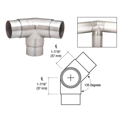 Polished Stainless 135 Degree Side Outlet Elbow for 1-1/2" Tubing