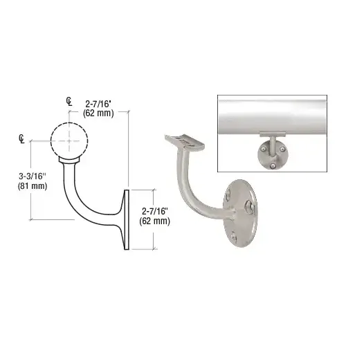 Brushed Stainless Del Mar Series Wall Mounted Short Arm Hand Rail Bracket