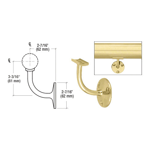 Polished Brass Del Mar Series Wall Mounted Short Arm Hand Rail Bracket