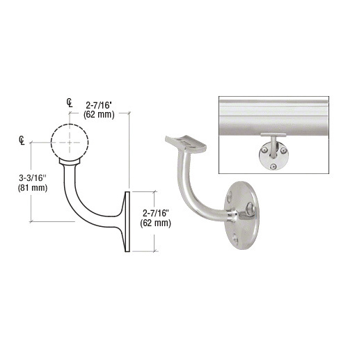 Polished Stainless Del Mar Series Wall Mounted Short Arm Hand Rail Bracket